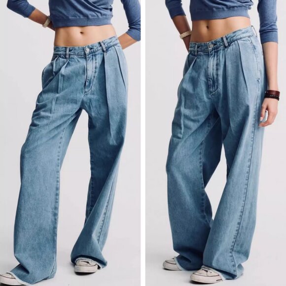 NWT Denimist Blair Double Pleated Pant - Stone Wash Blue Causal Wide Leg - Picture 1 of 15